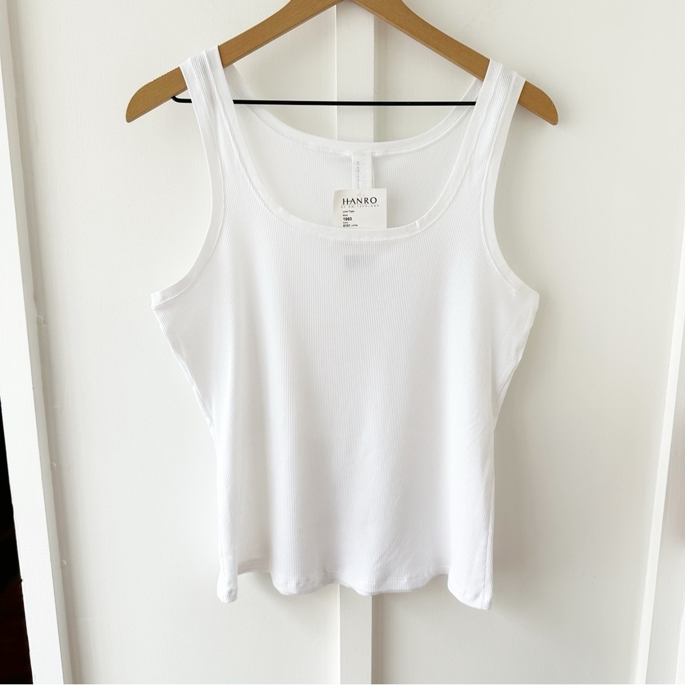 HANRO White Ribbed stretch cotton tank top